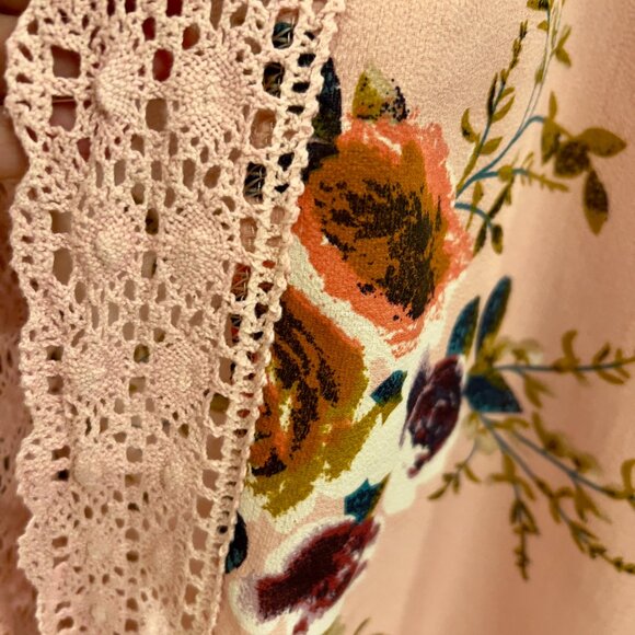 Mauve/ Pink Floral Kimono Cardigan. Bell Sleeve Lace Trim    Size M - Picture 4 of 6